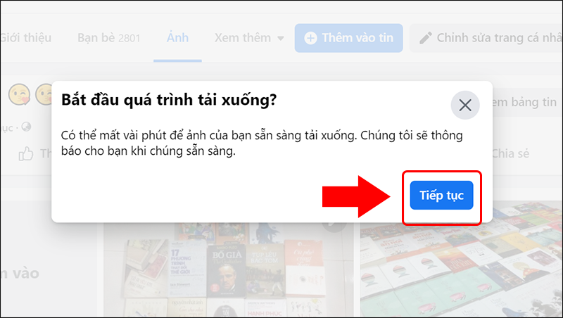 Click chọn tiếp tục 